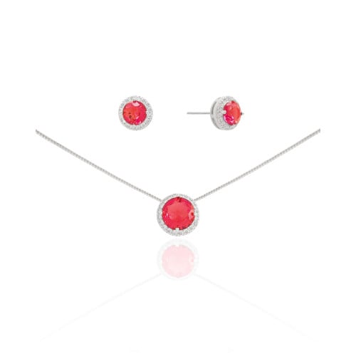 Conjunto Ponto de Luz Rubi Cravejado Cristal Ródio Branco