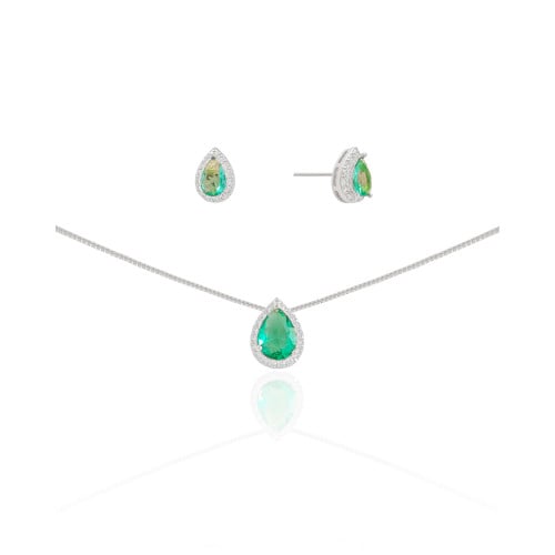 Conjunto Gota Turmalina Cravejado Cristal Ródio Branco