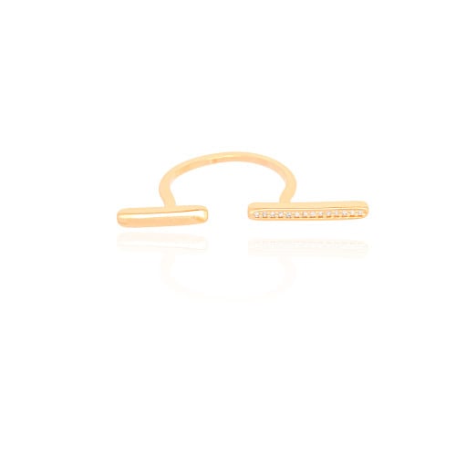 Anel Ajustável Palitos Cravejado Cristal Tamanho G Banhado a Ouro 18K