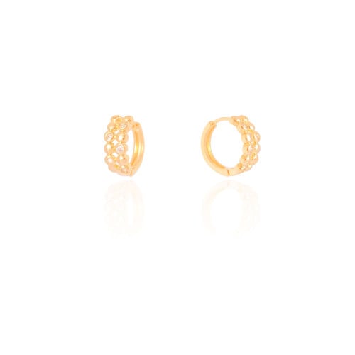 Brinco Argola Click Bolinhas Pontos de Luz Cristal 1.5 cm Banhado a Ouro 18 K