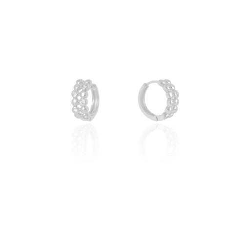 Brinco Argola Click Bolinhas Pontos de Luz Cristal 1.5 cm Ródio Branco