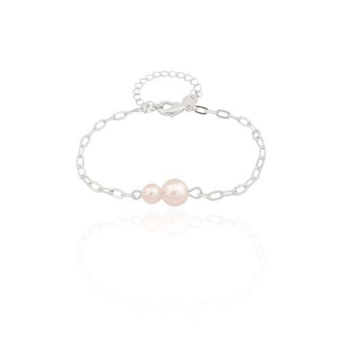 Pulseira Elos Pérolas Ródio Branco