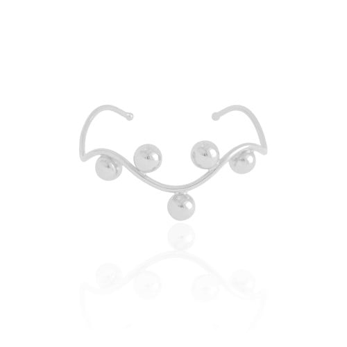 Bracelete Ondas Bolas Lisas Ródio Branco