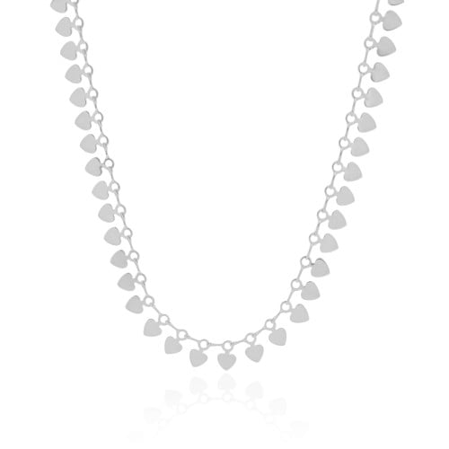 Choker Plaquinhas Corações Ródio Branco