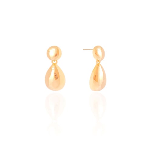 Brinco Duplo Gota Lisa Banhado a Ouro 18K