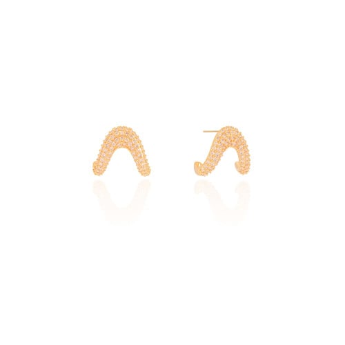 Brinco Onda Cravejada Cristal Banhado a Ouro 18K