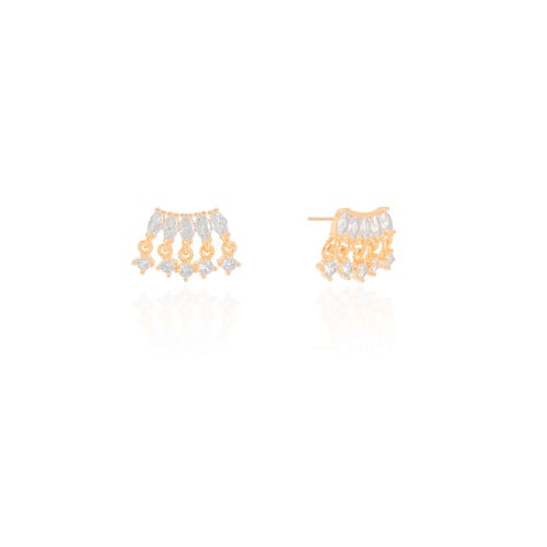 Brinco Navetes Pontos de Luz Cristal Banhado a Ouro 18K