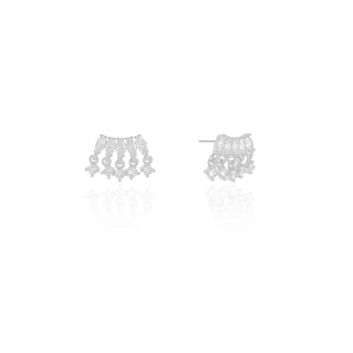 Brinco Navetes Pontos de Luz Cristal Ródio Branco