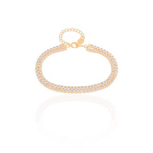 Pulseira Dupla Riviera Cristal 2 mm Banhado a Ouro 18K