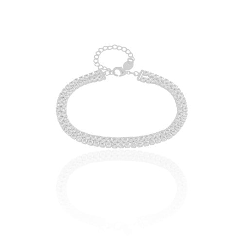 Pulseira Dupla Riviera Cristal 2 mm Ródio Branco