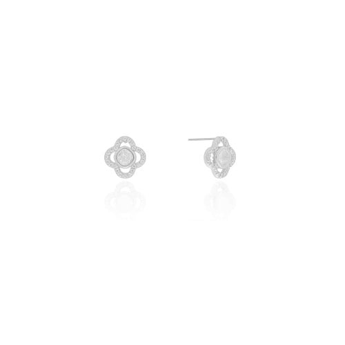 Brinco Flor Vazada Ponto de Luz Cristal 1.1 cm Ródio Branco