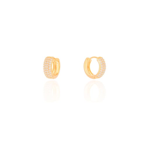 Brinco Argola Click Cravejado Cristal 1.4 cm Banhado a Ouro 18K