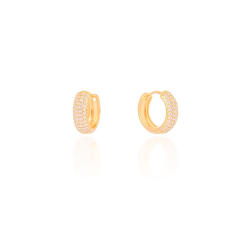 Brinco Argola Click Cravejado Cristal 1.5 cm Banhado a Ouro 18K