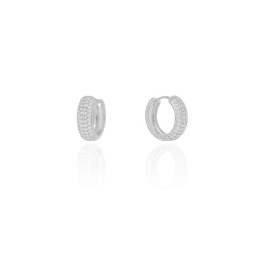 Brinco Argola Click Cravejado Cristal 1.5 cm Ródio Branco