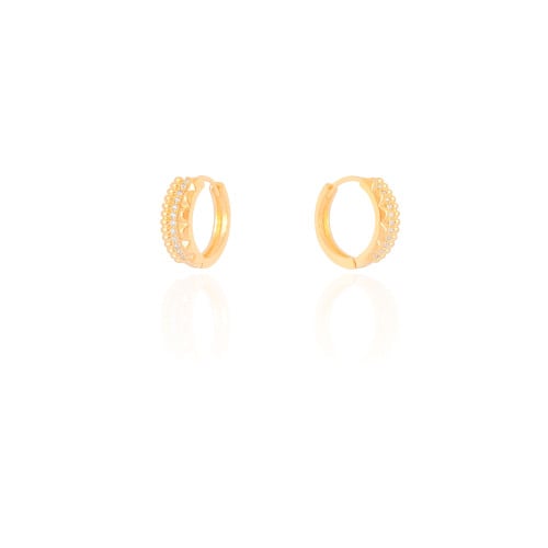 Brinco Argola Click Detalhada Cravejado Cristal 1.5 cm Banhado a Ouro 18K
