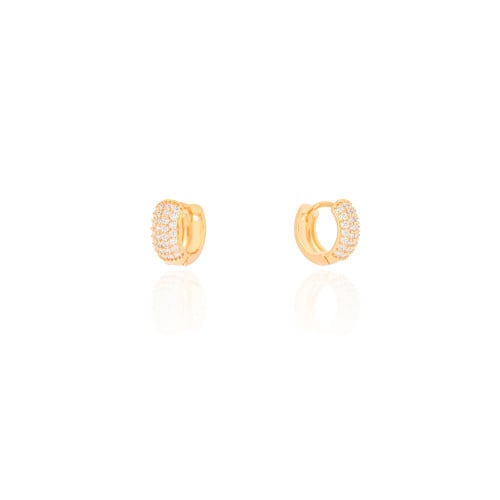 Brinco Argola Click Cravejado Cristal 1.1 cm Banhado a Ouro 18K