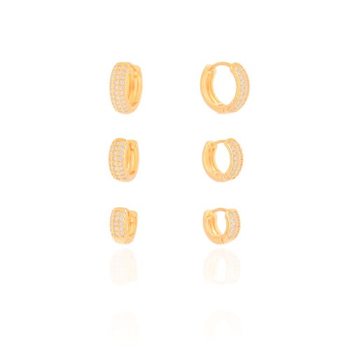 Trio de Argolas Cravejado Cristal Banhado a Ouro 18K