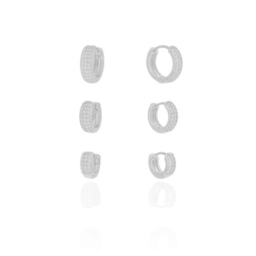 Trio de Argolas Cravejado Cristal Ródio Branco