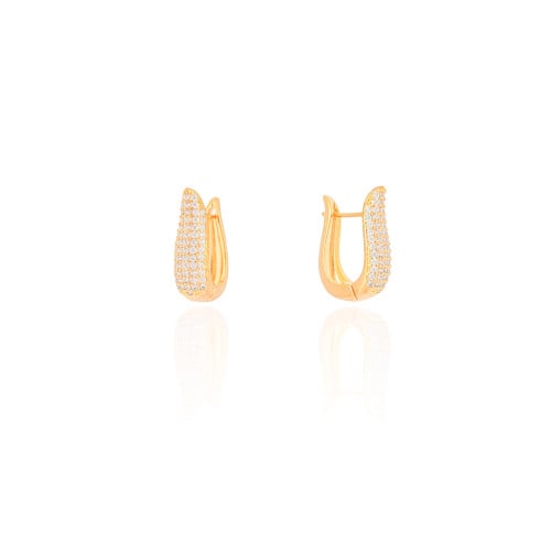 Brinco Argola Click em U Cravejado Cristal 1.8 cm Banhado a Ouro 18K