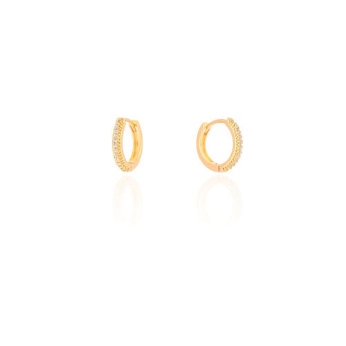 Brinco Argola Click Cravejado Cristal 1.4 cm Banhado a Ouro 18K