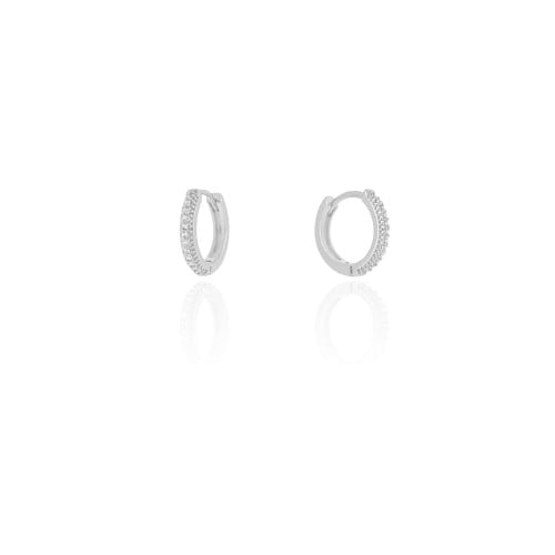 Brinco Argola Click Cravejado Cristal 1.4 cm Ródio Branco