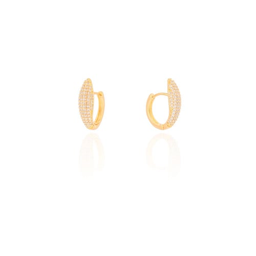 Brinco Argola Click Gota Cravejado Cristal 1.8 cm Banhado a Ouro 18K