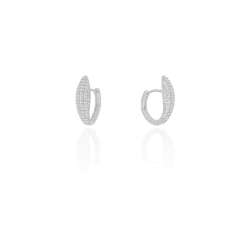 Brinco Argola Click Gota Cravejado Cristal 1.8 cm Ródio Branco