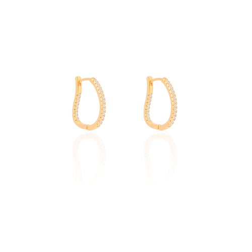 Brinco Argola Click Oval Cravejado Cristal 1.9 cm Banhado a Ouro 18K