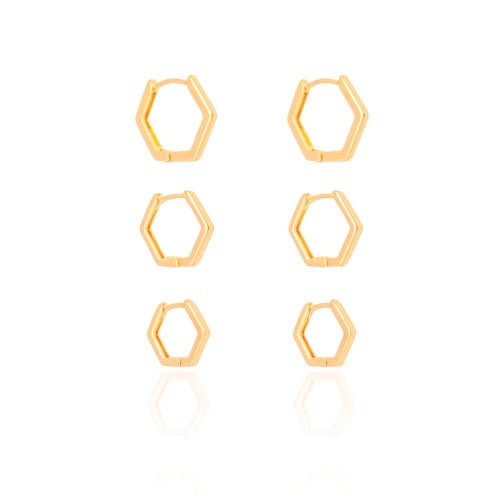 Trio de Argolas Geométricas Banhado a Ouro 18K
