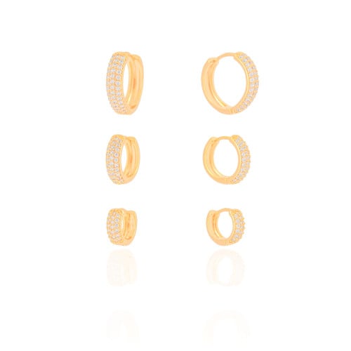 Trio de Argolas Cravejadas Cristal Banhado a Ouro 18K