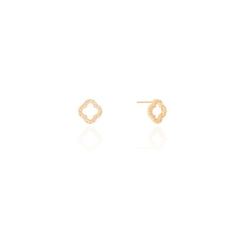 Brinco Flor Vazada Cravejada 9 mm Banhado a Ouro 18K