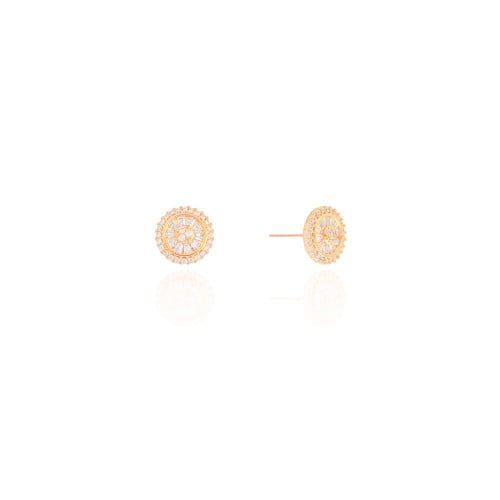 Brinco Redondo Baguetes Cravejado Cristal 1.1 cm Banhado a Ouro 18K