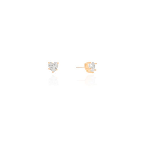 Brinco Ponto de Luz Coração Cristal 6 mm Banhado a Ouro 18K