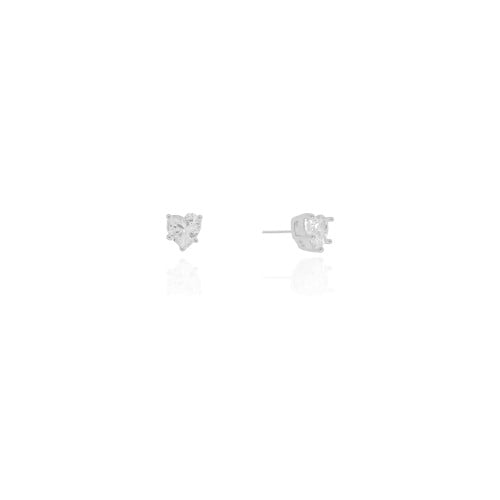 Brinco Ponto de Luz Coração Cristal 6 mm Ródio Branco