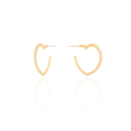 Brinco Argola Coração Cravejado Cristal 2.2 cm Banhado a Ouro 18K
