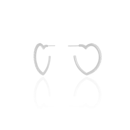 Brinco Argola Coração Cravejado Cristal 2.2 cm Ródio Branco