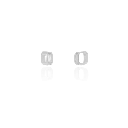 Brinco Argola Click Quadrada Reta Lisa 1.0 cm Ródio Branco