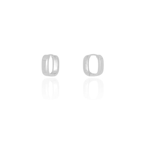 Brinco Argola Click Quadrada Reta Lisa 1.4 cm Ródio Branco