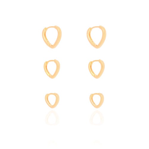 Trio de Argolas Coração Liso Banhado a Ouro 18K