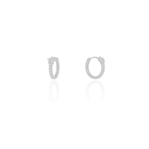 Brinco Argola Click Flor Cravejada Cristal 1.4 cm Ródio Branco