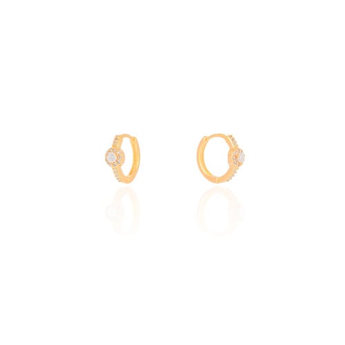 Brinco Argola Click Ponto de Luz Cravejado Cristal 1.3 cm Banhado a Ouro 18K