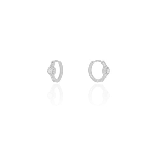 Brinco Argola Click Ponto de Luz Cravejado Cristal 1.3 cm Ródio Branco