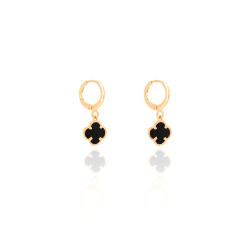 Brinco Argola Click Trevo Tom Onix 2.6 cm Banhado a Ouro 18K