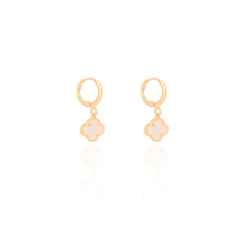 Brinco Argola Click Trevo Tom Madrepérola 2.6 cm Banhado a Ouro 18K
