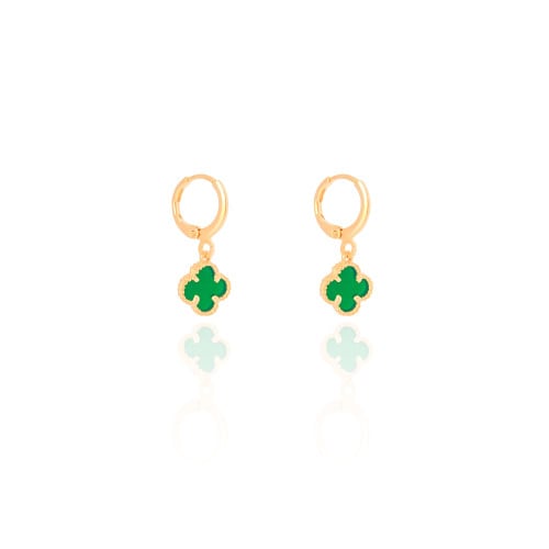 Brinco Argola Click Trevo Tom Esmeralda 2.6 cm Banhado a Ouro 18K