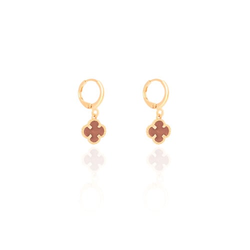 Brinco Argola Click Trevo Tom Rubi 2.6 cm Banhado a Ouro 18K