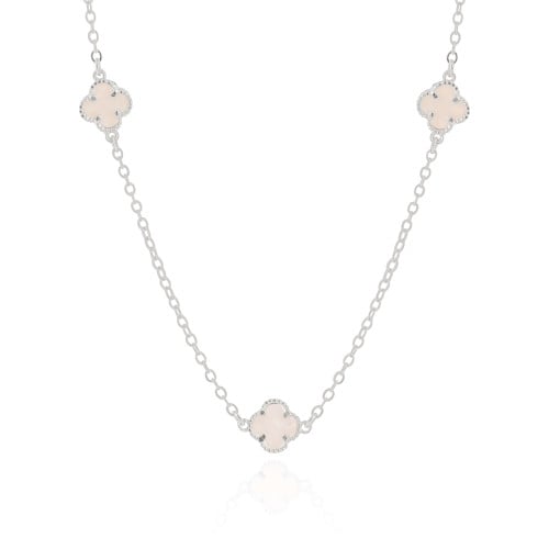 Choker Elos Trevos Tom Madrepérola 1.0 cm Ródio Branco