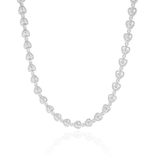 Choker Corações Bolinhas Ródio Branco