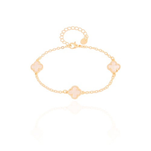 Pulseira Elos Trevos Tom Madrepérola Banhado a Ouro 18K