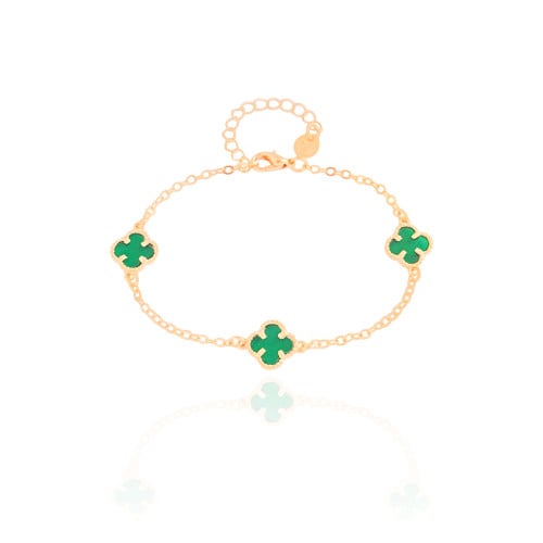 Pulseira Elos Trevos Tom Esmeralda Banhado a Ouro 18K